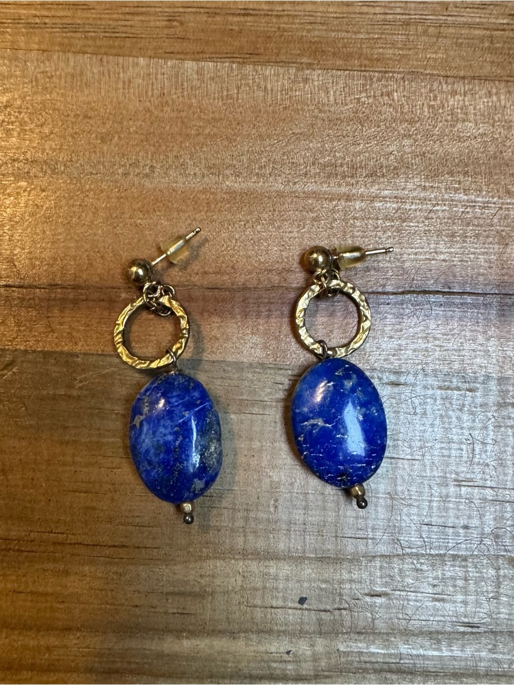 Gold Hoop Lapis Lazuli Drop Earrings
